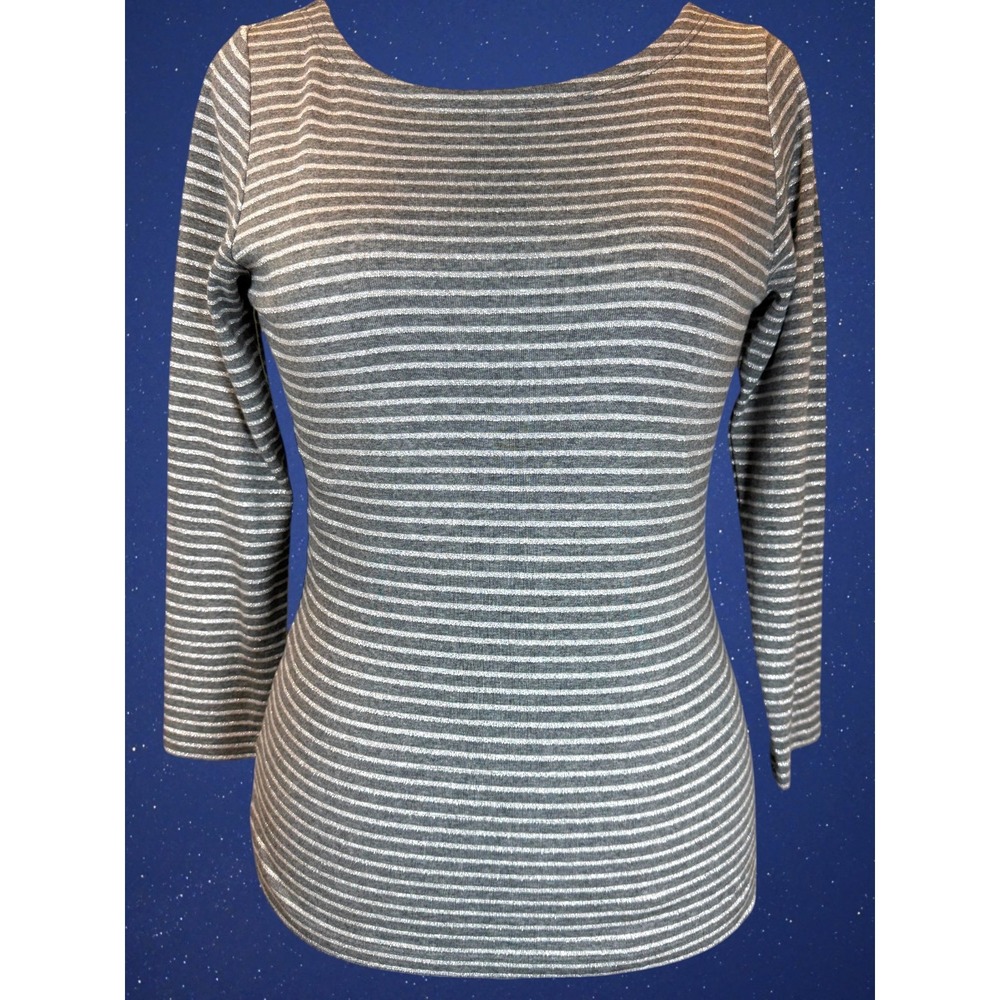 Vineyard Vines Pima Cotton Modal Metallic Stripe Knit Top M Gray Coastal Chic